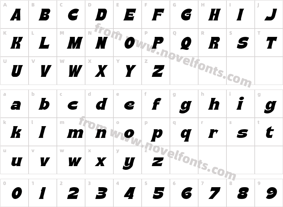 Buckson Condensed ItalicCharacter Map