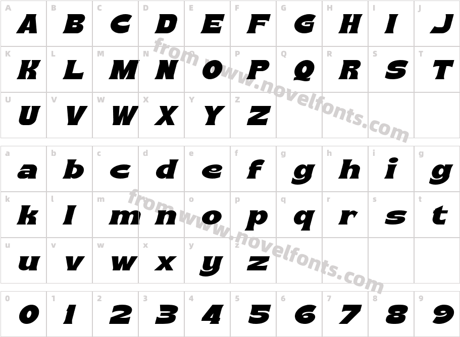 Buckson Expanded ItalicCharacter Map
