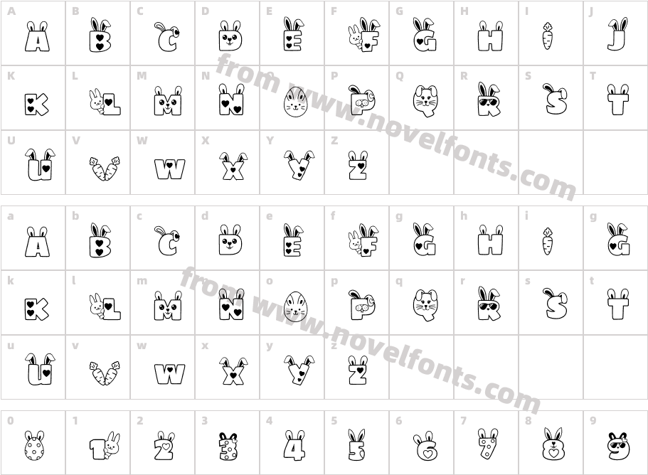 Bunny Font RegularCharacter Map