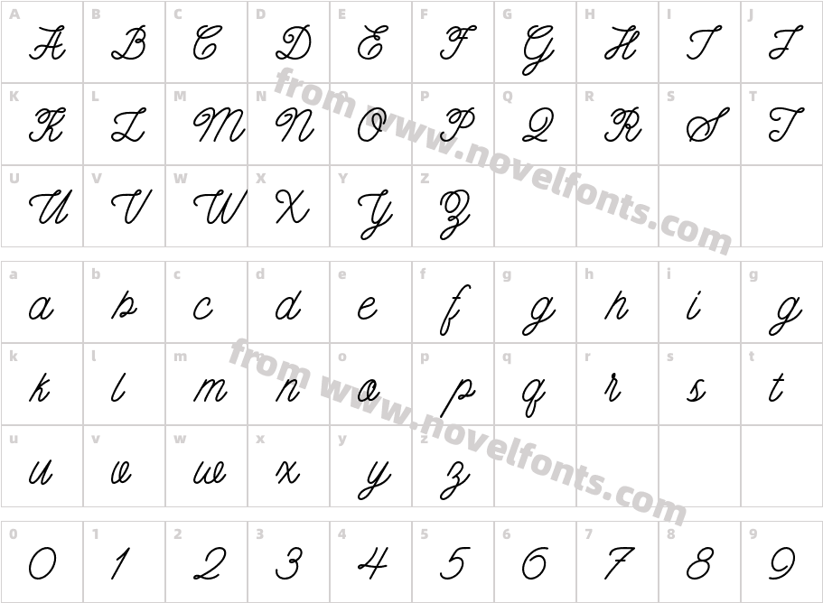 Burtons Script RegularCharacter Map
