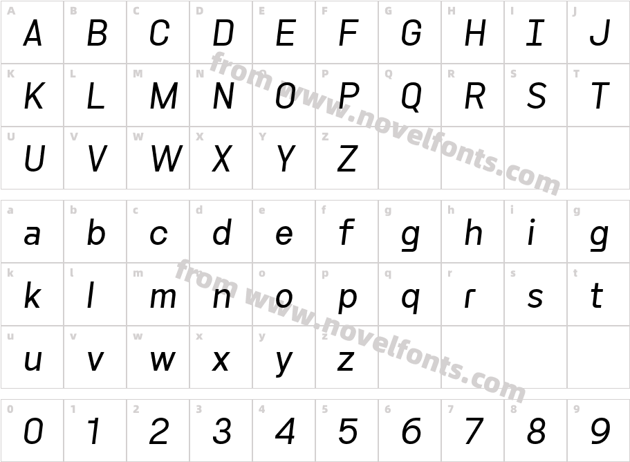 Byotone ItalicCharacter Map
