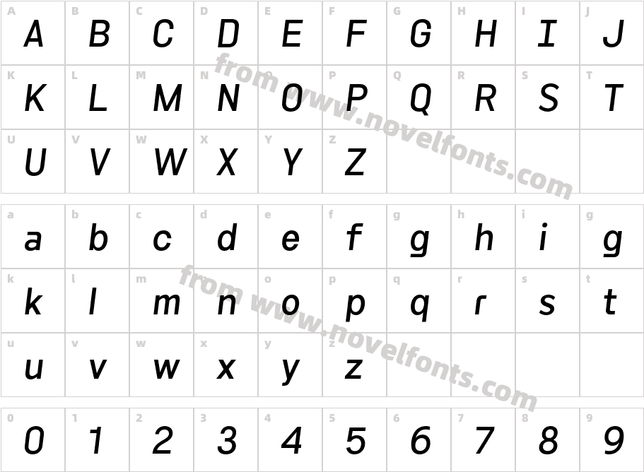 Byotone Medium ItalicCharacter Map