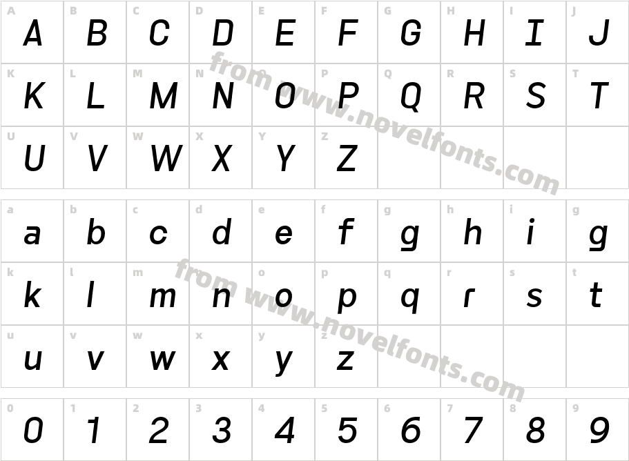 Byotone Medium ItalicCharacter Map
