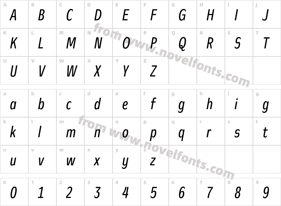 CA Slalom Compressed ItalicCharacter Map