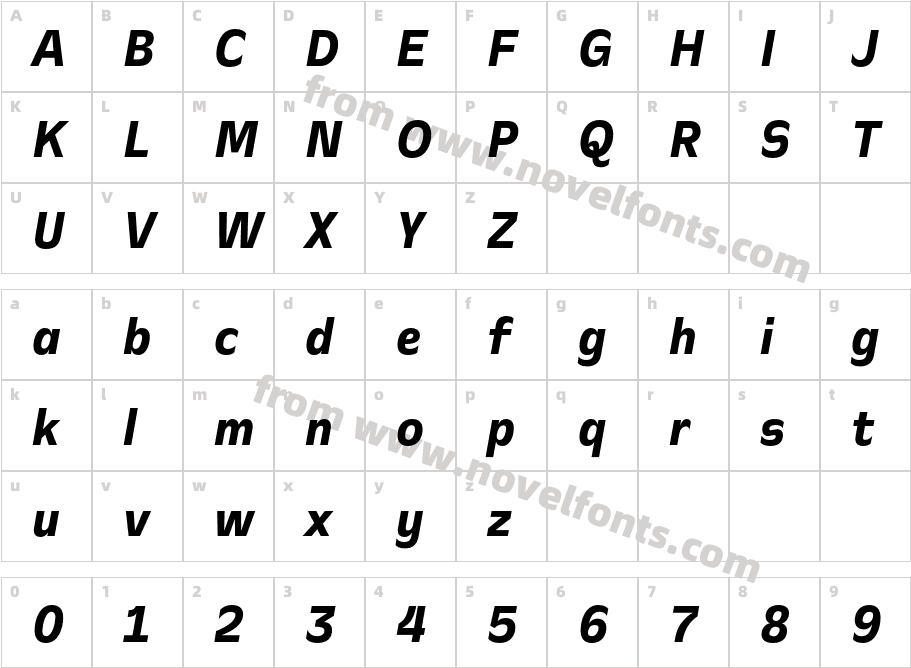 CA Slalom Condensed Heavy ItalicCharacter Map