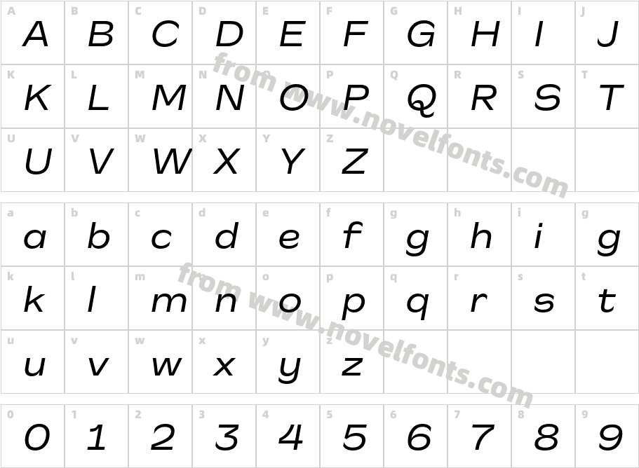 CA Slalom Extended ItalicCharacter Map