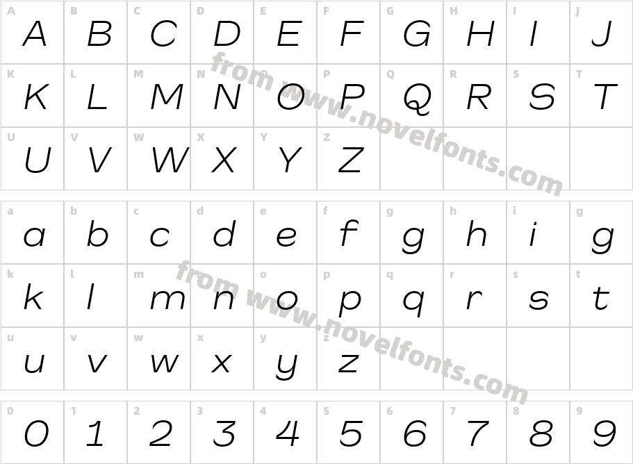 CA Slalom Extended Light ItalicCharacter Map