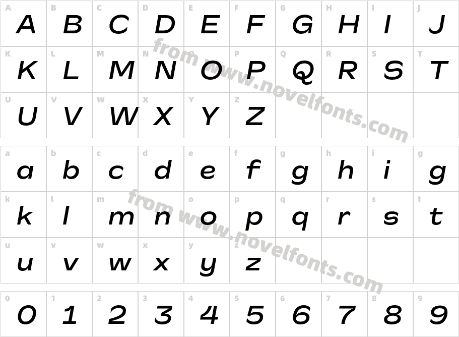 CA Slalom Extended Medium ItalicCharacter Map