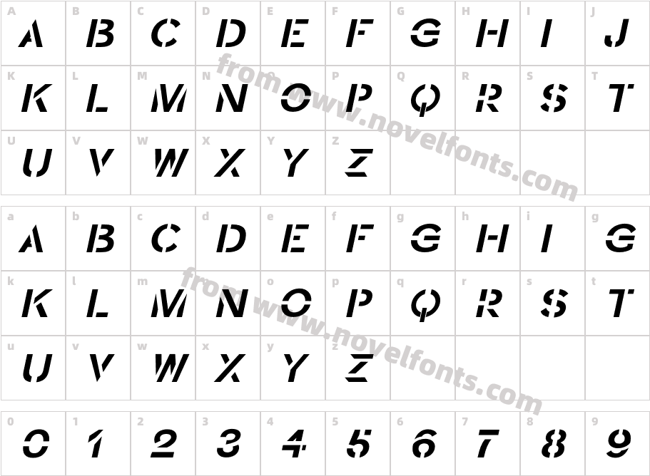 CAVQUR ItalicCharacter Map