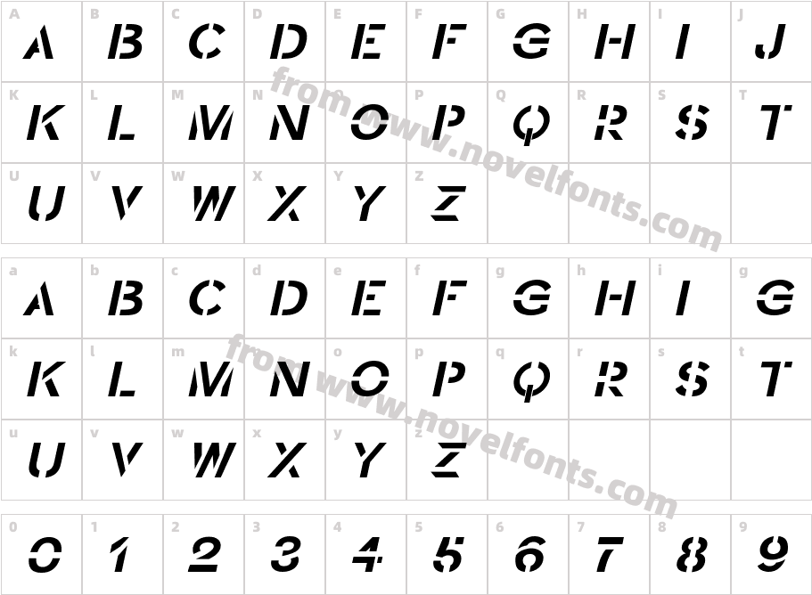 CAVQUR ItalicCharacter Map