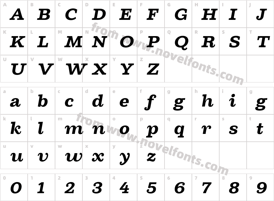 Cagney Trial Extra Bold ItalicCharacter Map