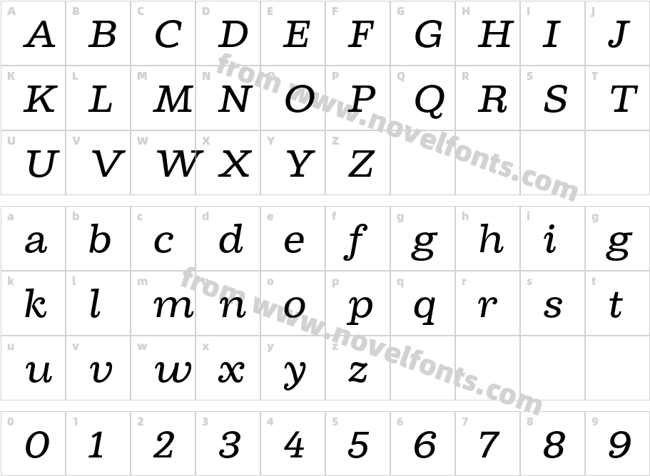 Cagney Trial Regular ItalicCharacter Map