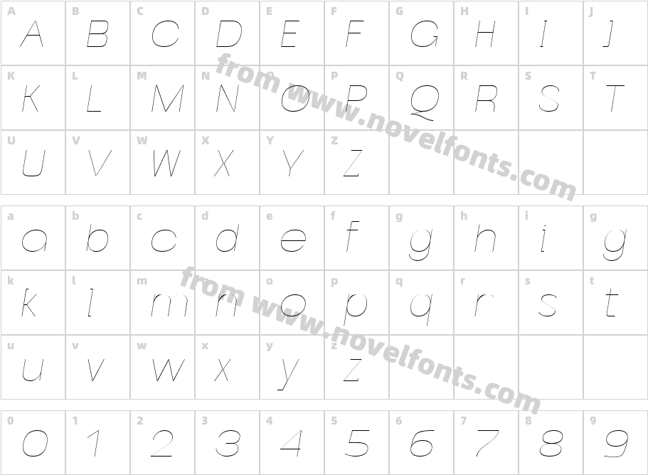 Caleb Grotesk Thin ItalicCharacter Map
