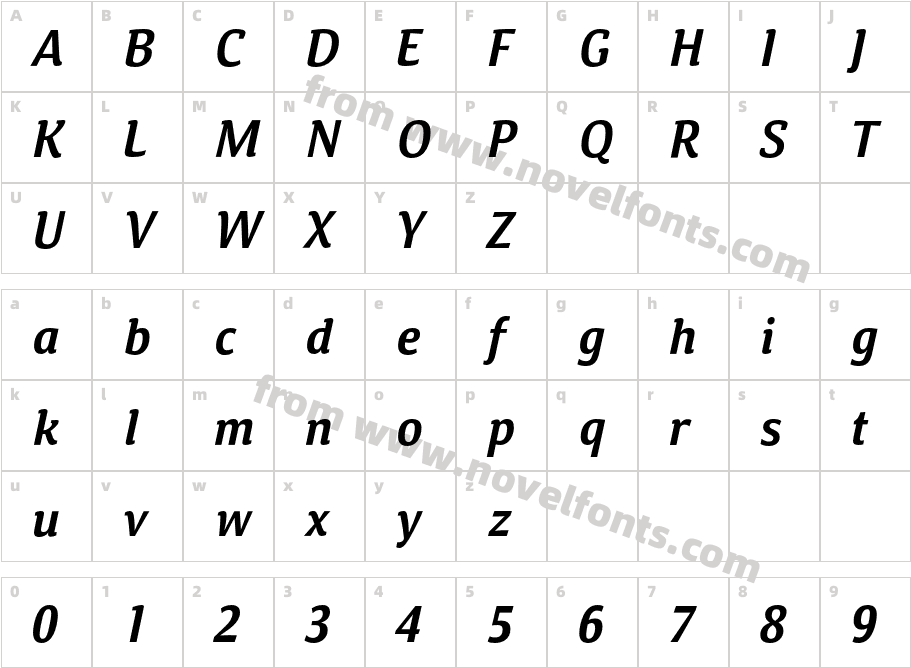 Calendula Demi ItalicCharacter Map