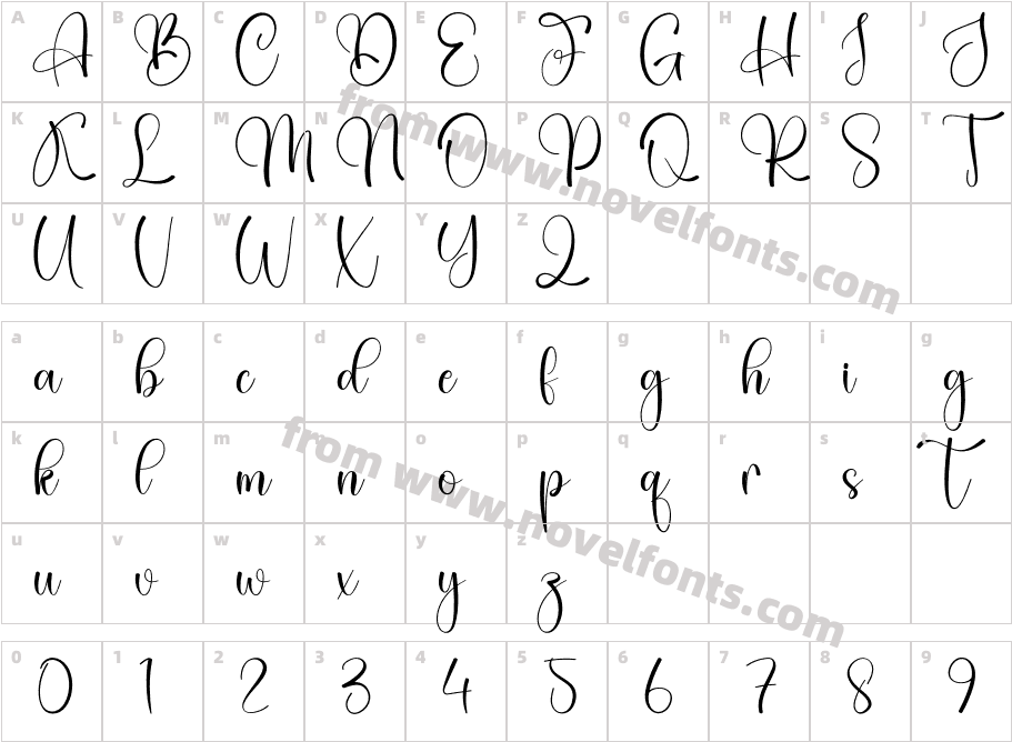 Caligraphy RegularCharacter Map
