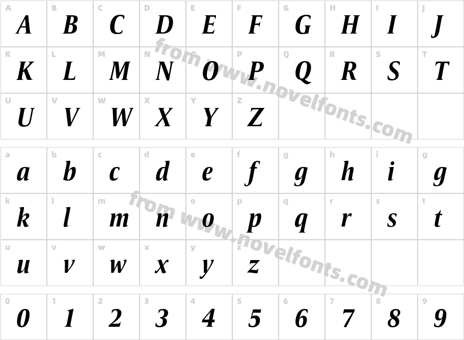 Candide Condensed Bold ItalicCharacter Map