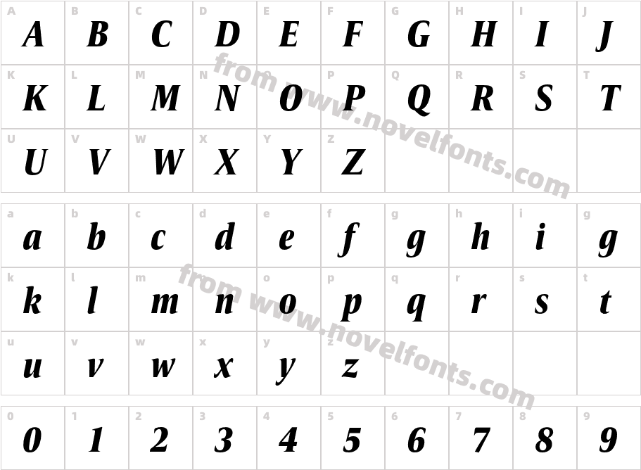 Candide Condensed Extra Bold ItCharacter Map