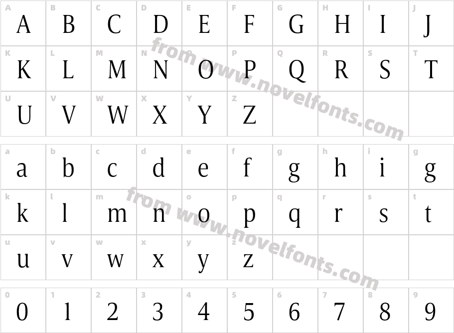 Candide Condensed LightCharacter Map