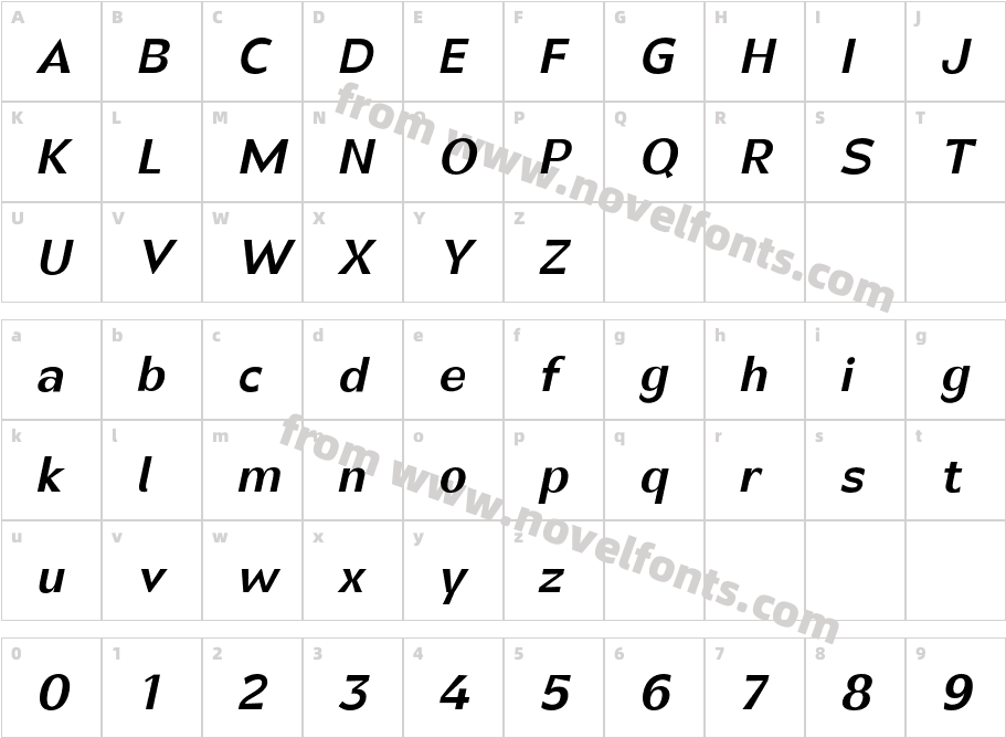 Canosa Semibold ItalicCharacter Map