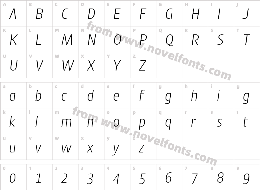 Cantiga Extra Light ItalicCharacter Map