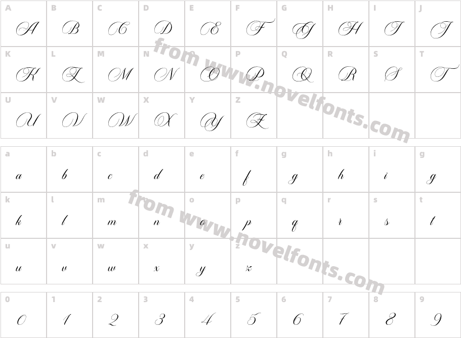 Carista Calligraphy RegularCharacter Map