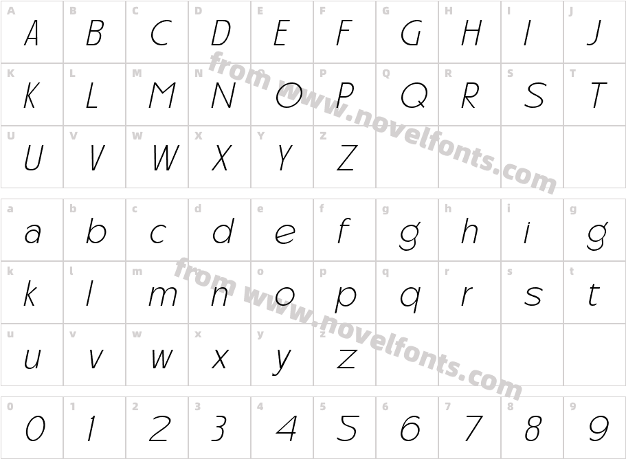 Carltine Extra Light ItalicCharacter Map