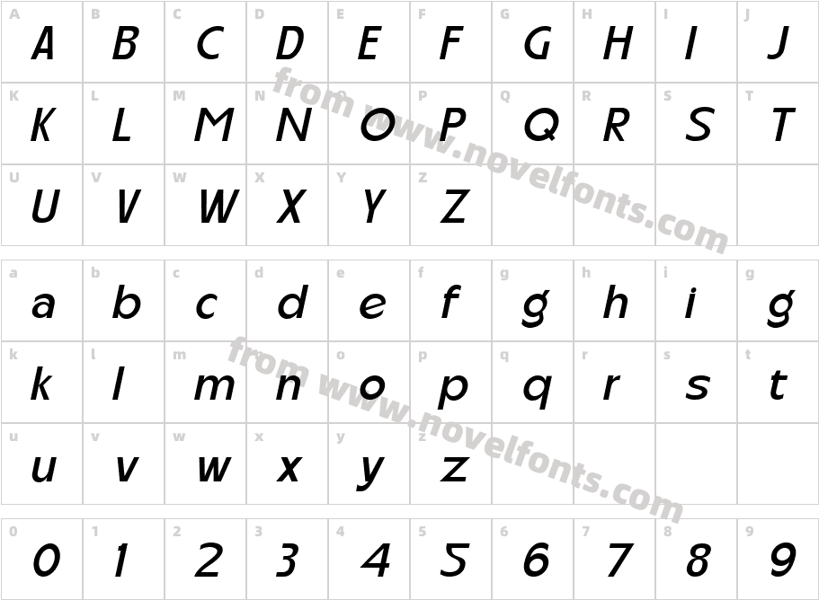 Carltine Medium ItalicCharacter Map