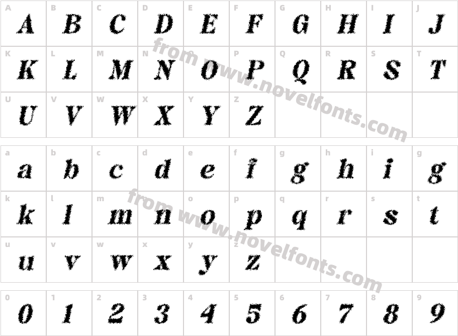 Castio Unfocus ItalicCharacter Map