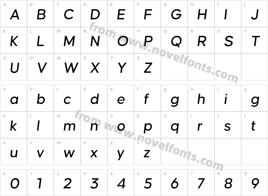 Causten Medium ObliqueCharacter Map