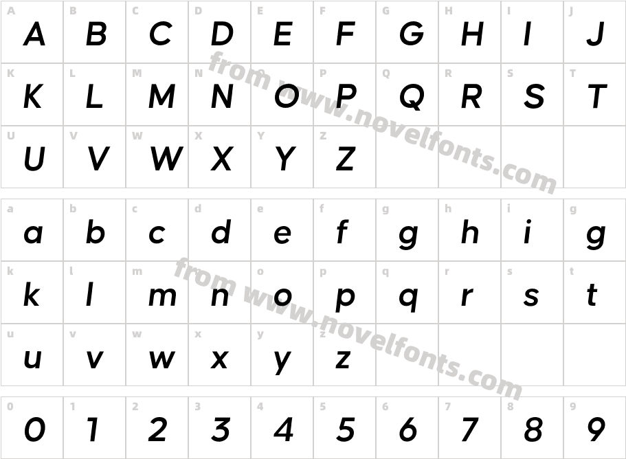 Causten Semibold ObliqueCharacter Map