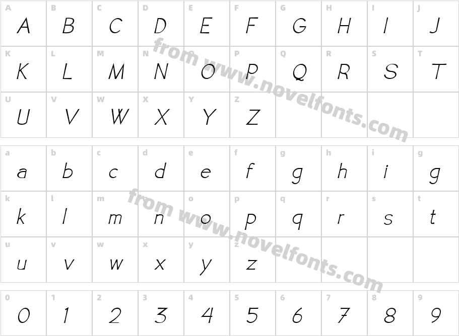 Celover ItalicCharacter Map