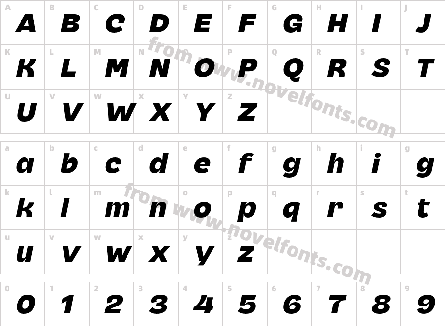 Cendra Extra Bold ItalicCharacter Map