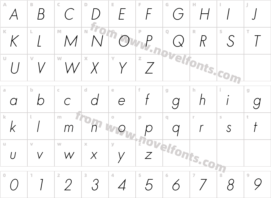 Charrow Extralight ItalicCharacter Map