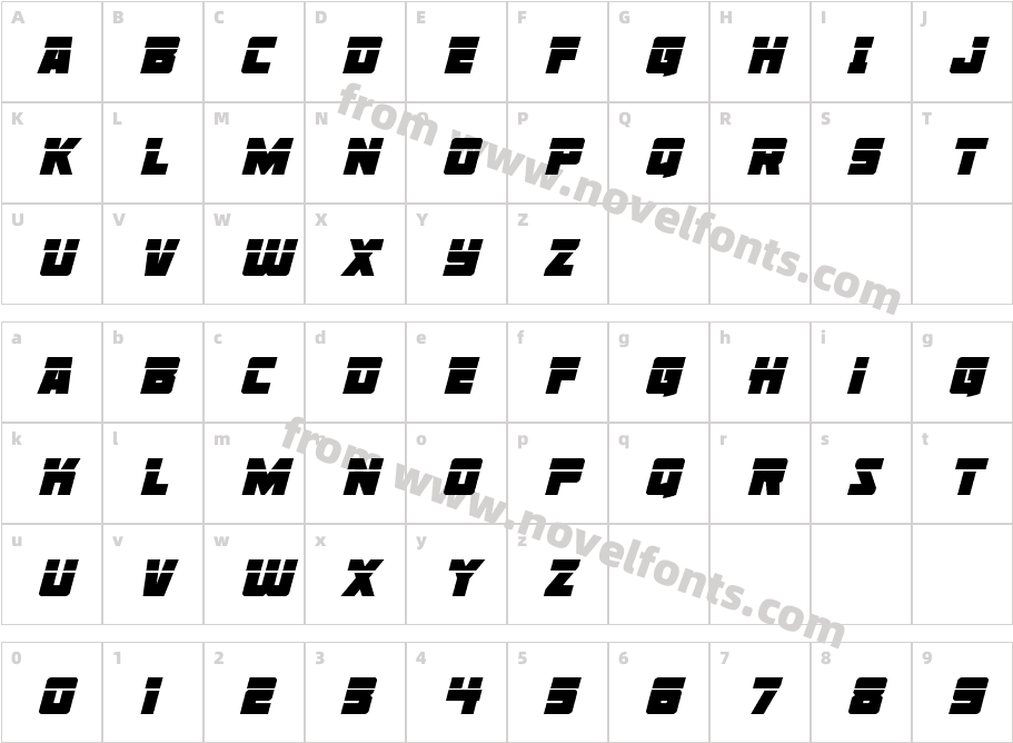 Liberty Legion Laser ItalicCharacter Map