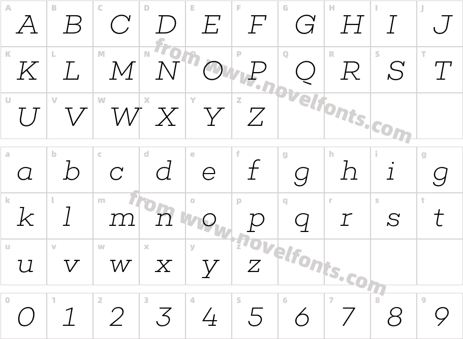 Choplin Extra Light ItalicCharacter Map