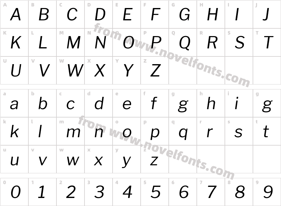 Libre Franklin ItalicCharacter Map