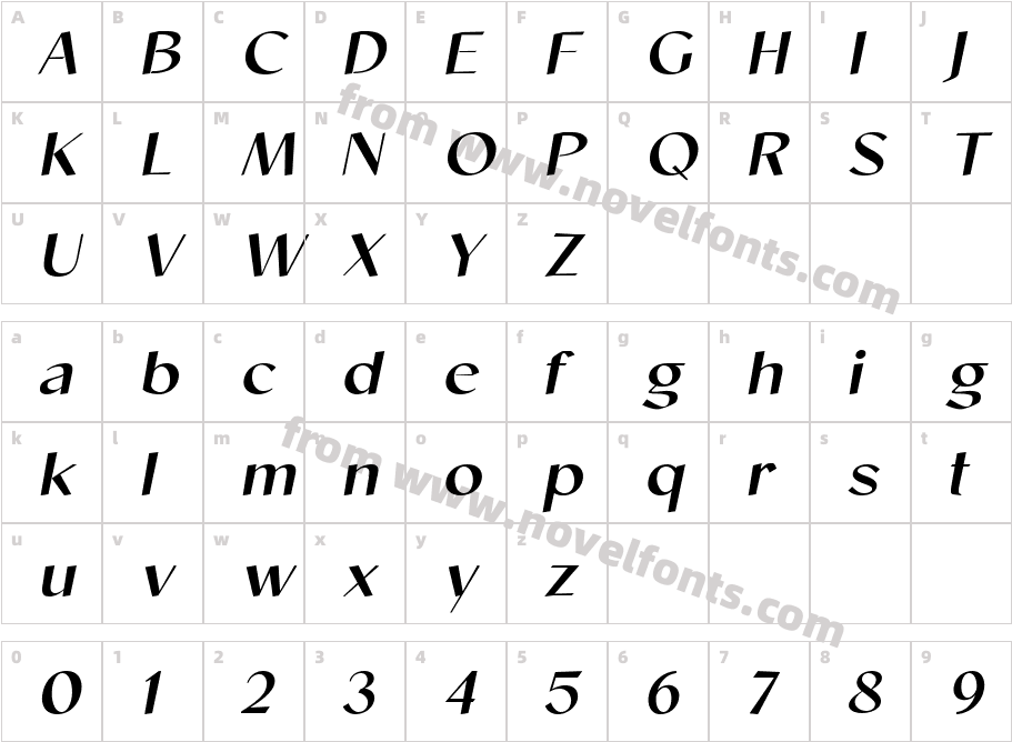 Cicada Medium ItalicCharacter Map