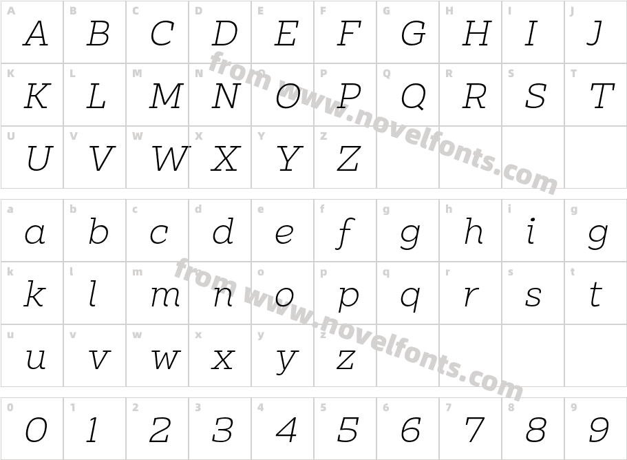 Clab Thin ItalicCharacter Map