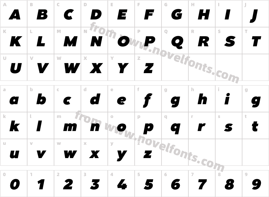 Clarika Grotesque Ultra Black ItalicCharacter Map