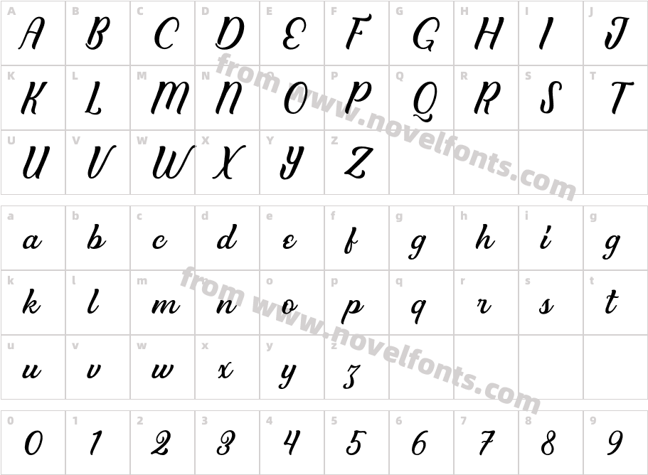 Clarkson Script RegularCharacter Map