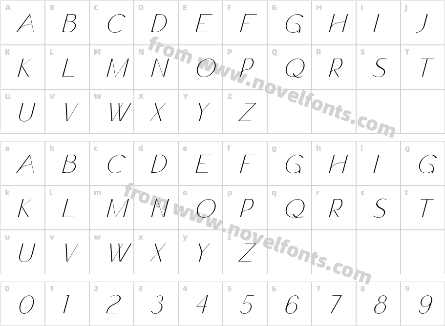 Claro Light ItalicCharacter Map