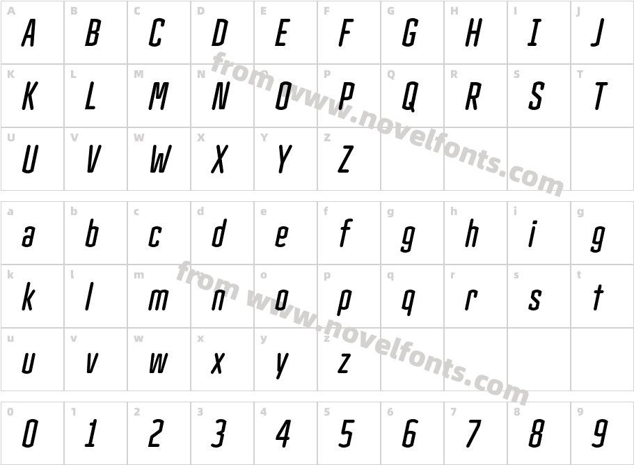 Clicker Compressed Semibold ItalicCharacter Map