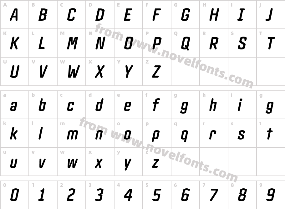 Clicker Condensed Bold ItalicCharacter Map