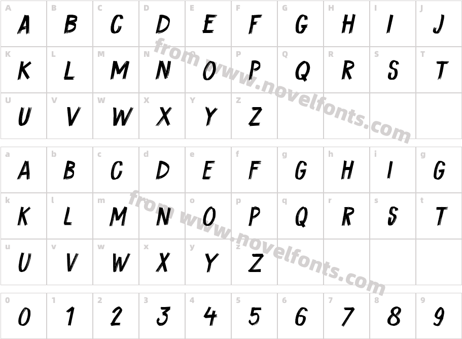 Coal Brush ItalicCharacter Map