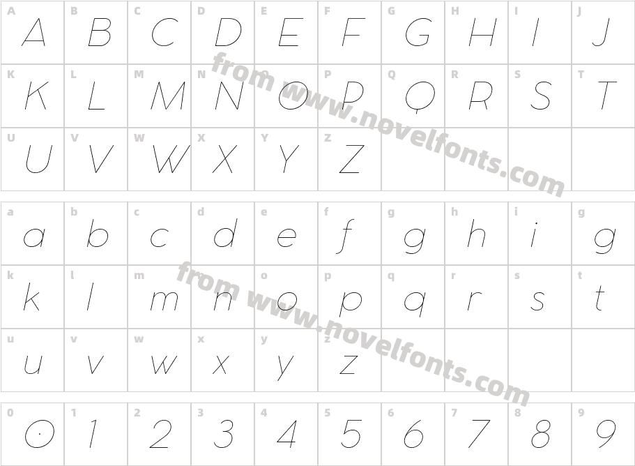 Cocomat Pro Thin ItalicCharacter Map