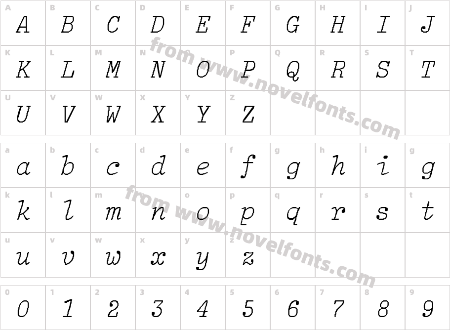 LightItalic-LigCharacter Map