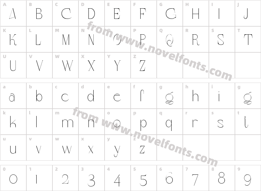 Colibre Bristole Pro ThinCharacter Map