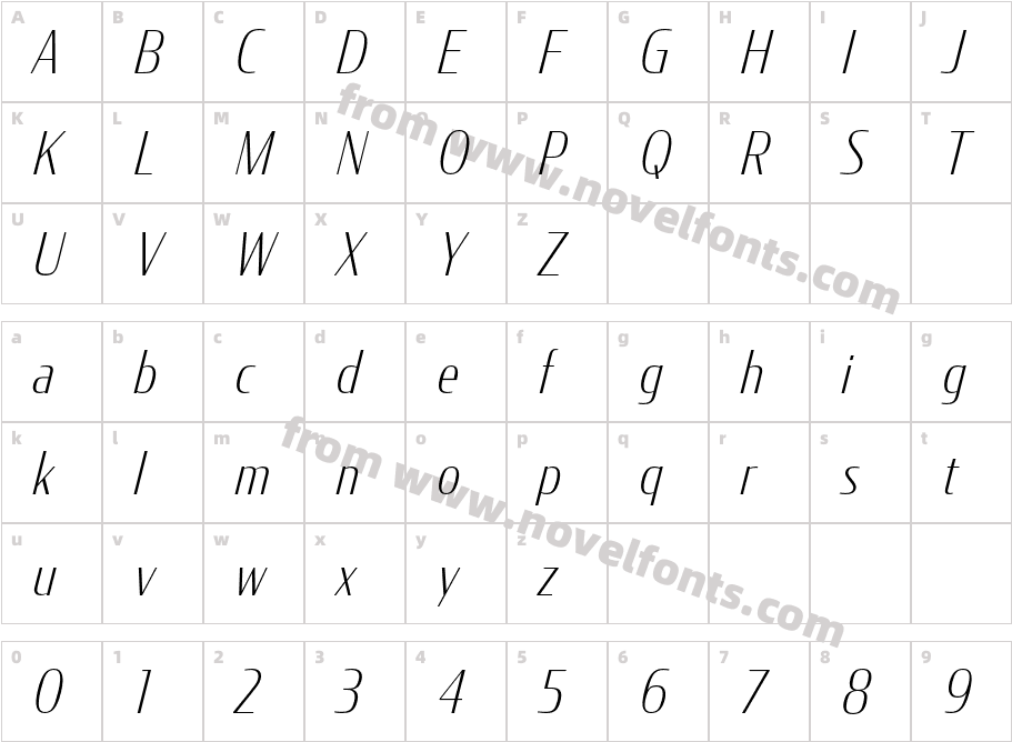 Condor Cond Extra Light ItalicCharacter Map