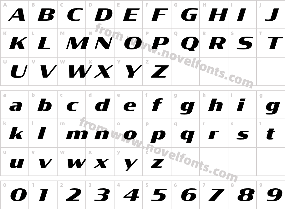 Condor Wide Black ItalicCharacter Map