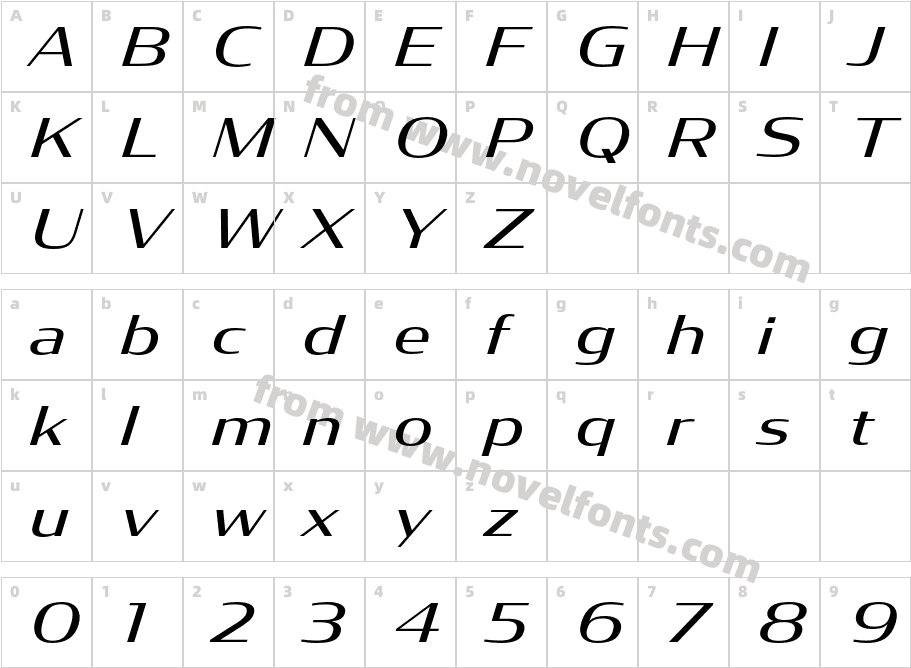 Condor Wide ItalicCharacter Map